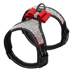 Fashion Reflective Diamond Bling Rhinestone Bowknot Dog Harness Nylon Pet Leash Small Medium Dog Harnesses Vest Pet Supplies D30