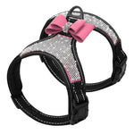Fashion Reflective Diamond Bling Rhinestone Bowknot Dog Harness Nylon Pet Leash Small Medium Dog Harnesses Vest Pet Supplies D30