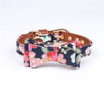 Fashion Flower Print Pets Dog Collar PU Leather Bowknot Puppy Cat Bow Tie Small Dog Collars Bandana Outdoor Pet Walking Leashes