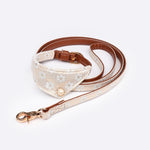 Adjustable PU Material Dog Collar Leash Set Fashion Flower Pattern Scarf Style Lace Cloth For Medium Small Dogs Leash 3 Colors