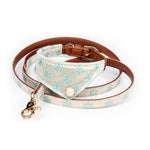Adjustable PU Material Dog Collar Leash Set Fashion Flower Pattern Scarf Style Lace Cloth For Medium Small Dogs Leash 3 Colors