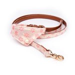 Adjustable PU Material Dog Collar Leash Set Fashion Flower Pattern Scarf Style Lace Cloth For Medium Small Dogs Leash 3 Colors