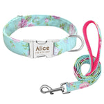 Personalized Dog Collar Leash Nylon Print Small Dog Collars and Lead for Small Medium Large Pet Pitbull German Shepherd Puppy