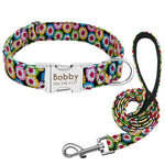 Personalized Dog Collar Leash Nylon Print Small Dog Collars and Lead for Small Medium Large Pet Pitbull German Shepherd Puppy