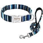 Personalized Dog Collar Leash Nylon Print Small Dog Collars and Lead for Small Medium Large Pet Pitbull German Shepherd Puppy