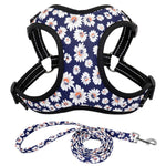 Fashion Printed Nylon Dog Harness Vest Reflective No Pull Dog Harness Leash Set For Small Medium Dogs Cats French Bulldog