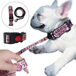 Pet Dog Collar Leash Set Fashion Lettered 1.5cm Durable Nylon Rope Leads French Bulldog Puppy Walking Dogs Pet Supplies